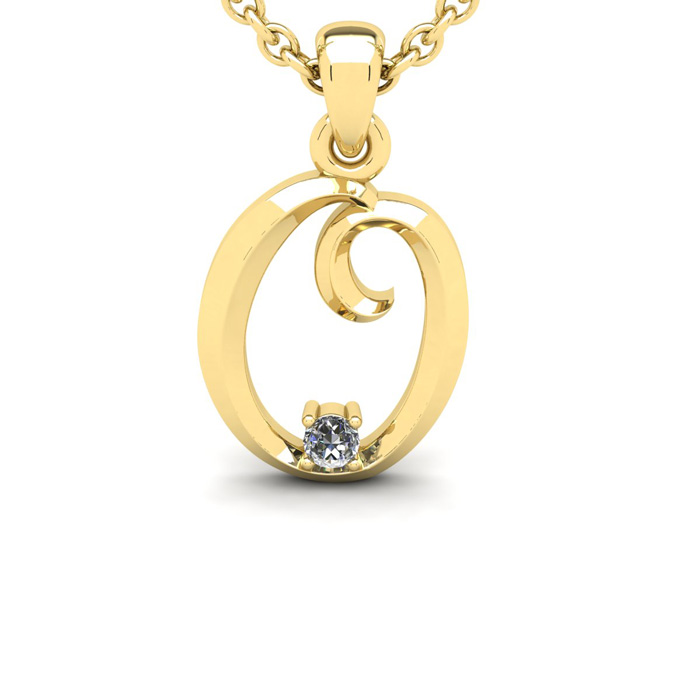 Letter O Diamond Initial Necklace in Yellow Gold (1.8 g) w/ Free Chain, , 18 Inch Chain by SuperJeweler