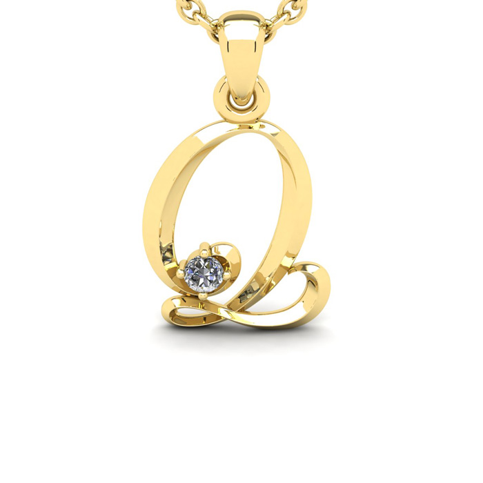 Letter Q Diamond Initial Necklace in Yellow Gold (1.8 g) w/ Free Chain, , 18 Inch Chain by SuperJeweler