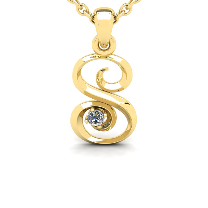 Letter S Diamond Initial Necklace in Yellow Gold (1.8 g) w/ Free Chain, , 18 Inch Chain by SuperJeweler