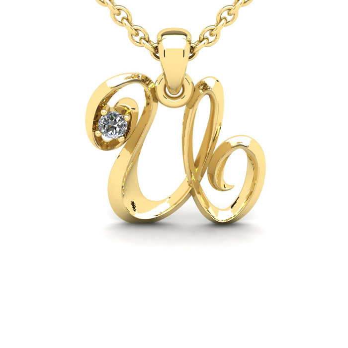 Letter U Diamond Initial Necklace in Yellow Gold (1.8 g) w/ Free Chain, , 18 Inch Chain by SuperJeweler