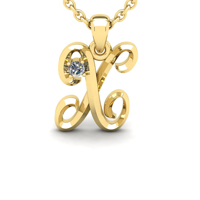 Letter X Diamond Initial Necklace in Yellow Gold (1.8 g) w/ Free Chain, , 18 Inch Chain by SuperJeweler