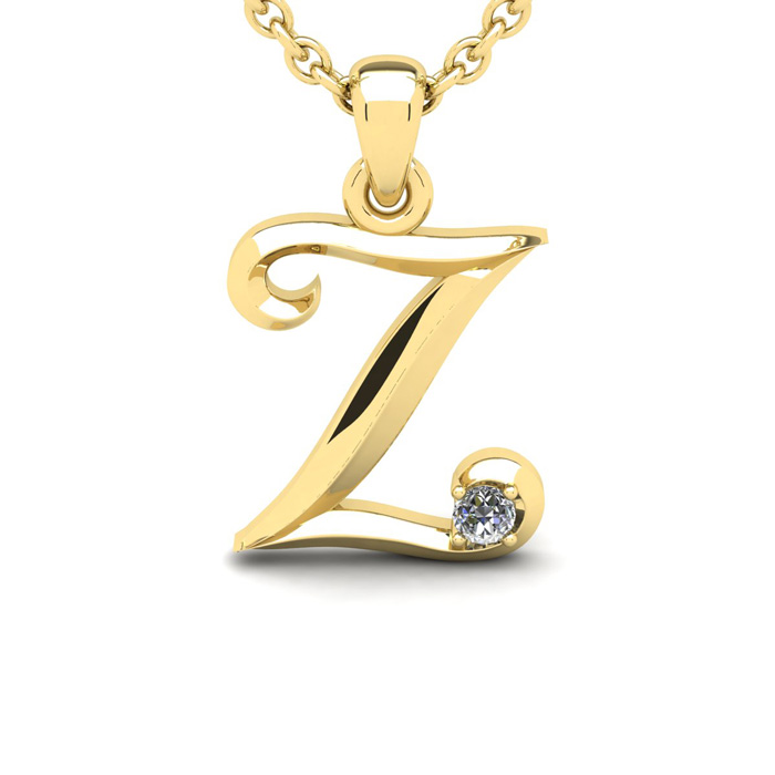 Letter Z Diamond Initial Necklace in Yellow Gold (1.8 g) w/ Free Chain, , 18 Inch Chain by SuperJeweler