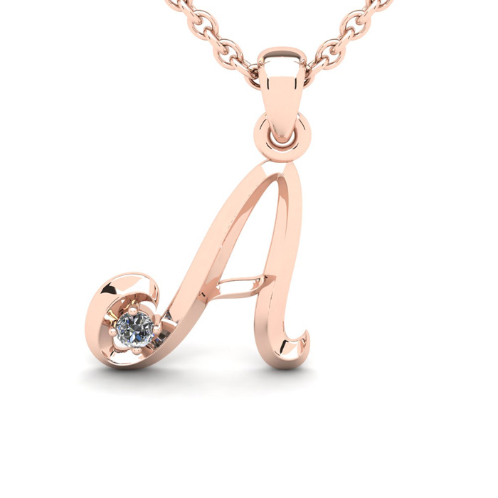 Letter A Diamond Initial Necklace in Rose Gold (1.8 g) w/ Free Chain, , 18 Inch Chain by SuperJeweler