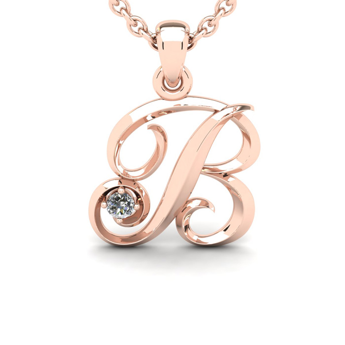 Letter B Diamond Initial Necklace in Rose Gold (1.8 g) w/ Free Chain, , 18 Inch Chain by SuperJeweler