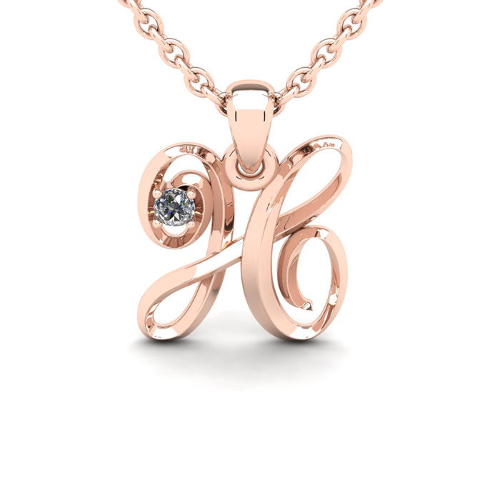 Letter H Diamond Initial Necklace in Rose Gold (1.8 g) w/ Free Chain, , 18 Inch Chain by SuperJeweler