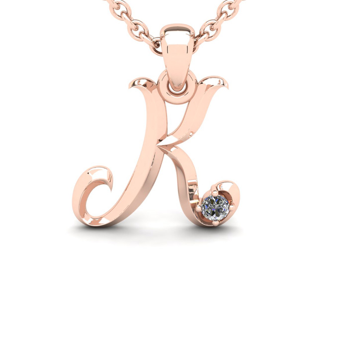 Letter K Diamond Initial Necklace in Rose Gold (1.8 g) w/ Free Chain, , 18 Inch Chain by SuperJeweler