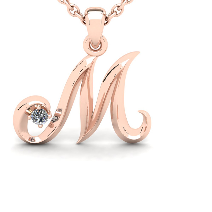 Letter M Diamond Initial Necklace In Rose Gold With Free Chain