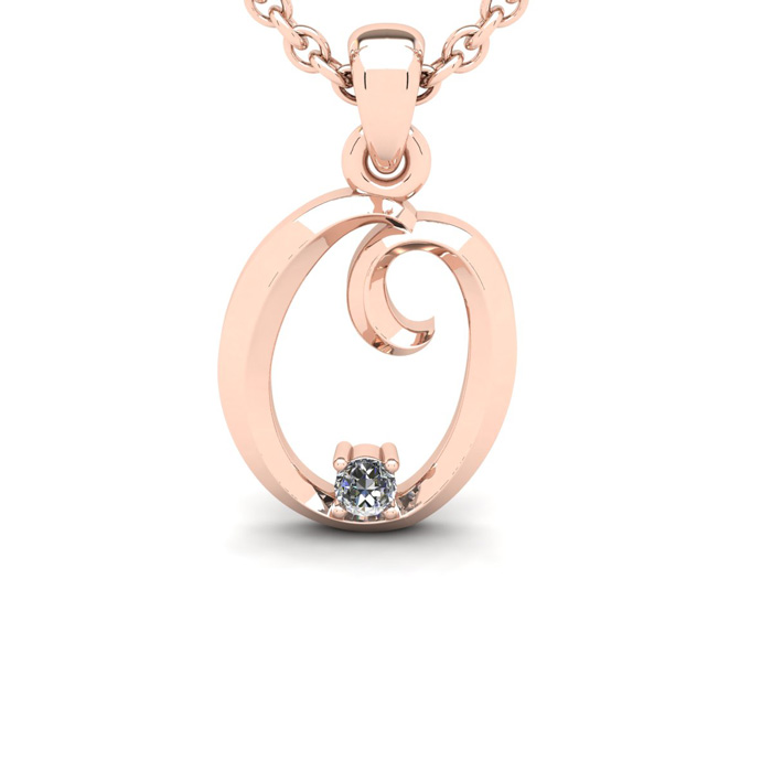 Letter O Diamond Initial Necklace in Rose Gold (1.8 g) w/ Free Chain, , 18 Inch Chain by SuperJeweler