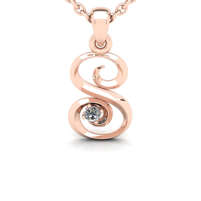 Letter S Diamond Initial Necklace in Rose Gold (1.8 g) w/ Free Chain, , 18 Inch Chain by SuperJeweler