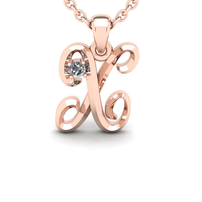 Letter X Diamond Initial Necklace in Rose Gold (1.8 g) w/ Free Chain, , 18 Inch Chain by SuperJeweler