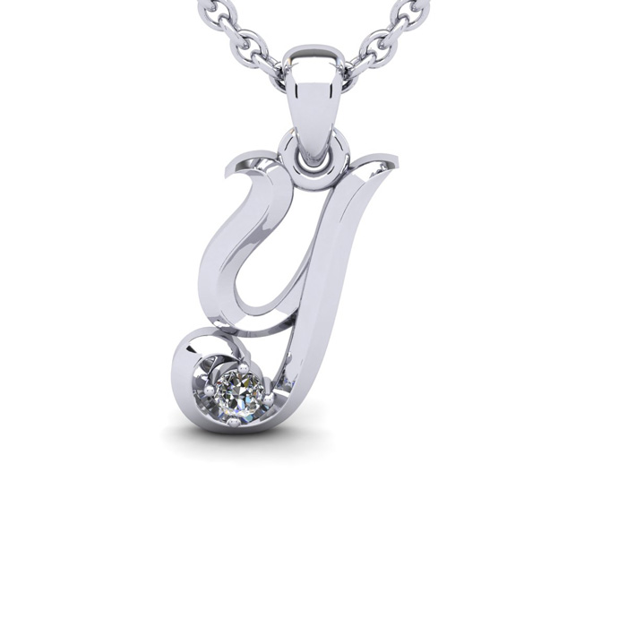 Letter Y Diamond Initial Necklace in 14K White Gold (2 g) w/ Free Chain, , 18 Inch Chain by SuperJeweler