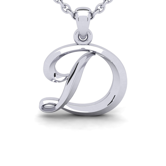 Letter D  ColorSwirly Initial Necklace in Heavy White Gold (2.1 g) w/ Free 18 Inch Cable Chain by SuperJeweler