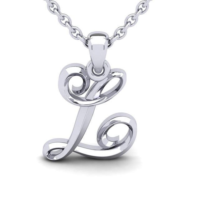 Letter L Swirly Initial Necklace in Heavy White Gold (2.1 g) w/ Free 18 Inch Cable Chain by SuperJeweler