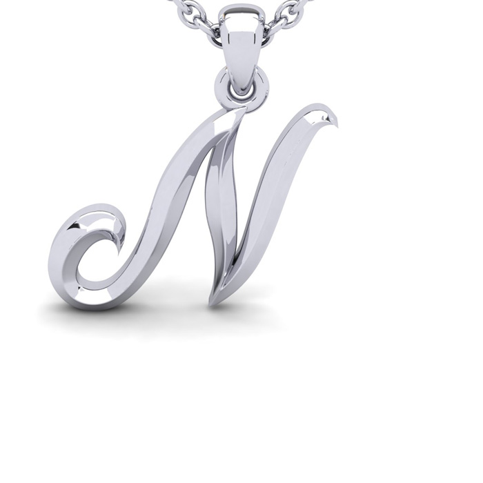 Letter N Swirly Initial Necklace in Heavy White Gold (2.1 g) w/ Free 18 Inch Cable Chain by SuperJeweler