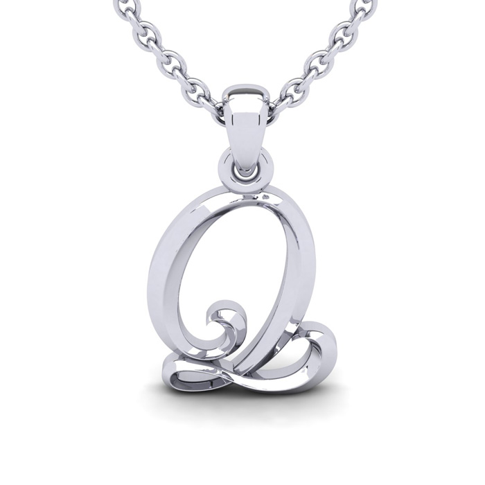 Letter Q Swirly Initial Necklace in Heavy White Gold (2.1 g) w/ Free 18 Inch Cable Chain by SuperJeweler