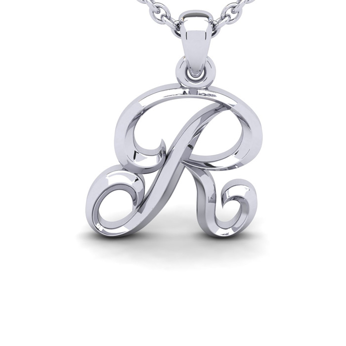 Letter R Swirly Initial Necklace in Heavy White Gold (2.1 g) w/ Free 18 Inch Cable Chain by SuperJeweler