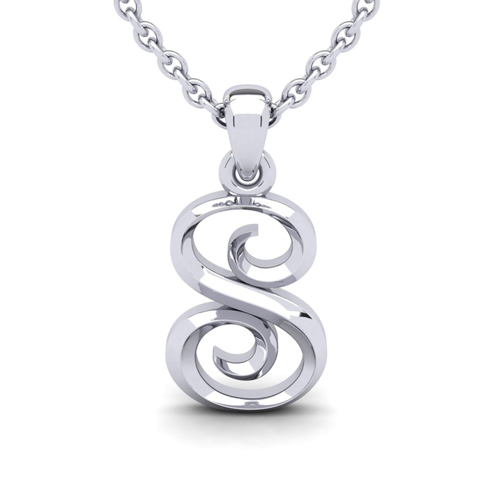 Letter S Swirly Initial Necklace in Heavy White Gold (2.1 g) w/ Free 18 Inch Cable Chain by SuperJeweler