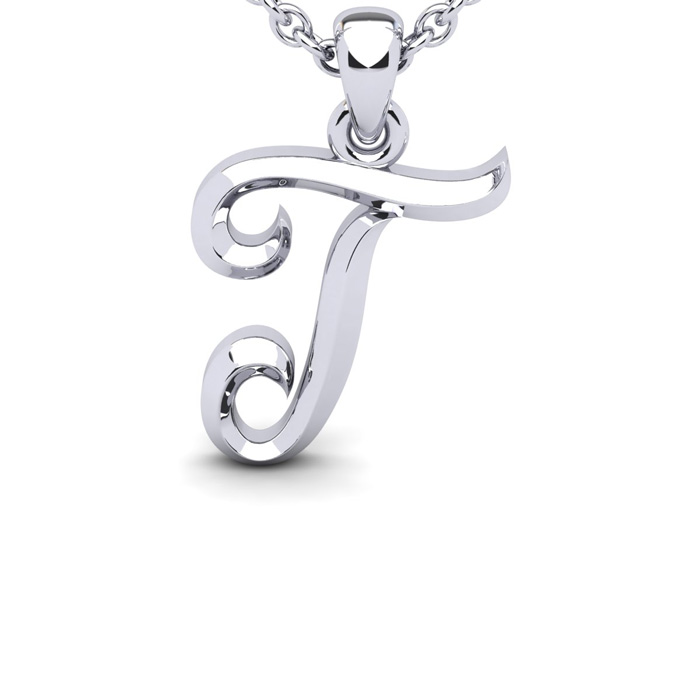 Letter T Swirly Initial Necklace in Heavy White Gold (2.1 g) w/ Free 18 Inch Cable Chain by SuperJeweler