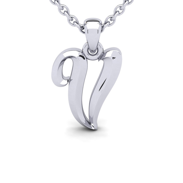 Letter V Swirly Initial Necklace in Heavy White Gold (2.1 g) w/ Free 18 Inch Cable Chain by SuperJeweler