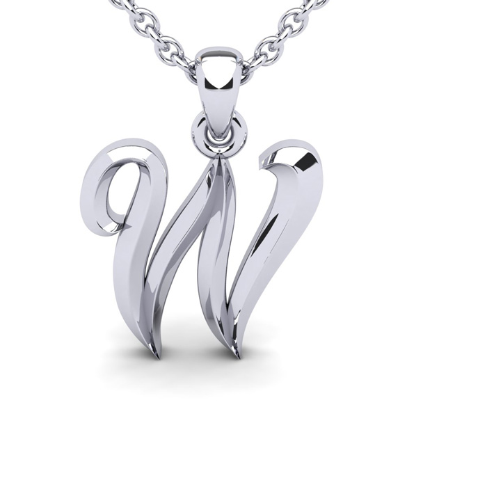 Letter W Swirly Initial Necklace in Heavy White Gold (2.1 g) w/ Free 18 Inch Cable Chain by SuperJeweler