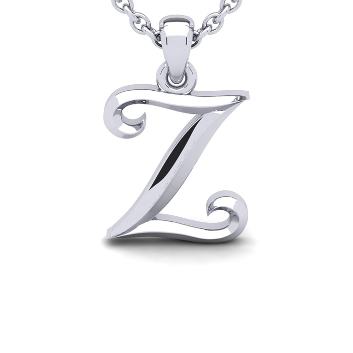 Letter Z Swirly Initial Necklace in Heavy White Gold (2.1 g) w/ Free 18 Inch Cable Chain by SuperJeweler