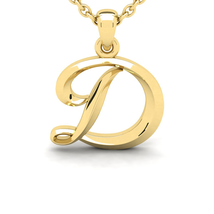 Letter D  ColorSwirly Initial Necklace in Heavy Yellow Gold (2.1 g) w/ Free 18 Inch Cable Chain by SuperJeweler