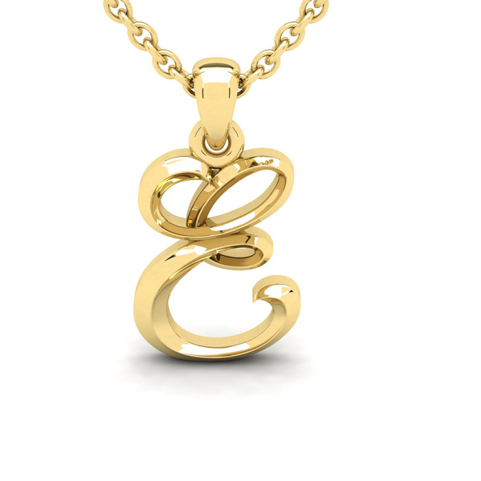 Letter E Swirly Initial Necklace in Heavy Yellow Gold (2.1 g) w/ Free 18 Inch Cable Chain by SuperJeweler