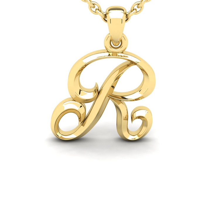 Letter R Swirly Initial Necklace in Heavy Yellow Gold (2.1 g) w/ Free 18 Inch Cable Chain by SuperJeweler