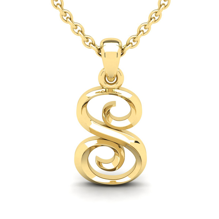 Letter S Swirly Initial Necklace in Heavy Yellow Gold (2.1 g) w/ Free 18 Inch Cable Chain by SuperJeweler