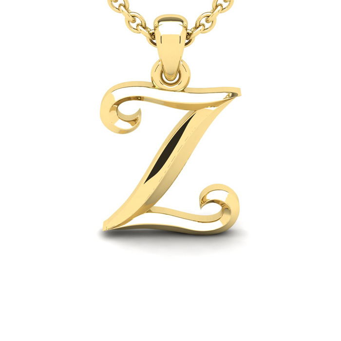 Letter Z Swirly Initial Necklace in Heavy Yellow Gold (2.1 g) w/ Free 18 Inch Cable Chain by SuperJeweler