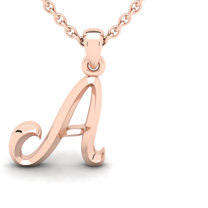 Letter A Swirly Initial Necklace in Heavy Rose Gold (2.1 g) w/ Free 18 Inch Cable Chain by SuperJeweler