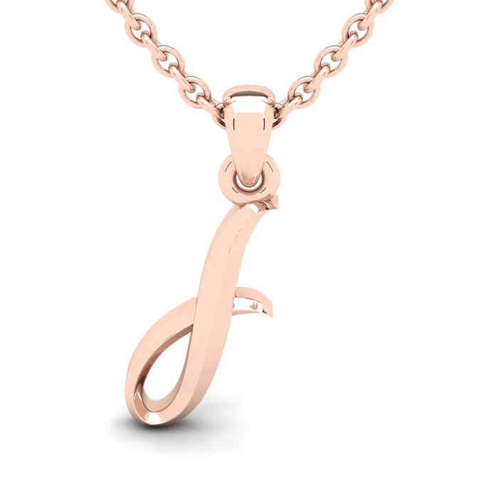 Letter I Swirly Initial Necklace in Heavy Rose Gold (2.1 g) w/ Free 18 Inch Cable Chain by SuperJeweler