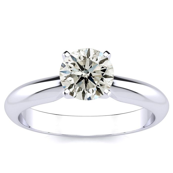 1 Carat Round Shape Diamond Solitaire Ring in 14K White Gold (2.4