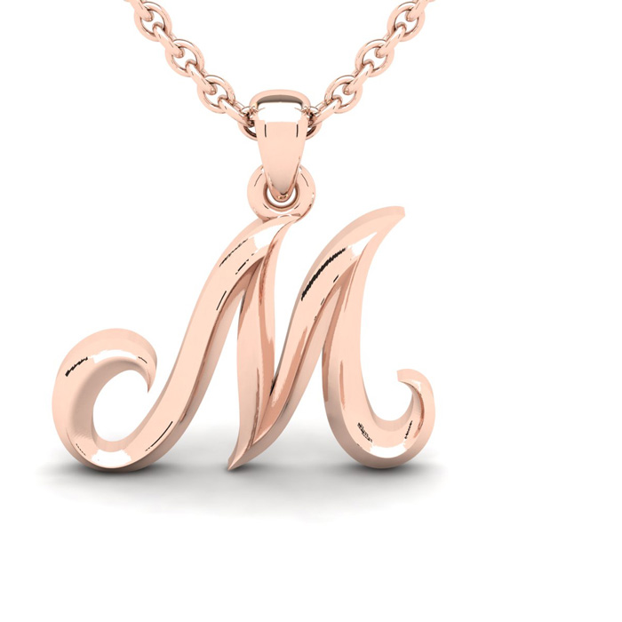 Letter M Swirly Initial Necklace in Heavy Rose Gold (2.1 g) w/ Free 18 Inch Cable Chain by SuperJeweler