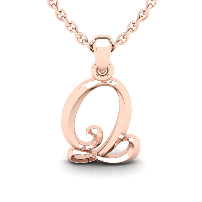 Letter Q Swirly Initial Necklace in Heavy Rose Gold (2.1 g) w/ Free 18 Inch Cable Chain by SuperJeweler