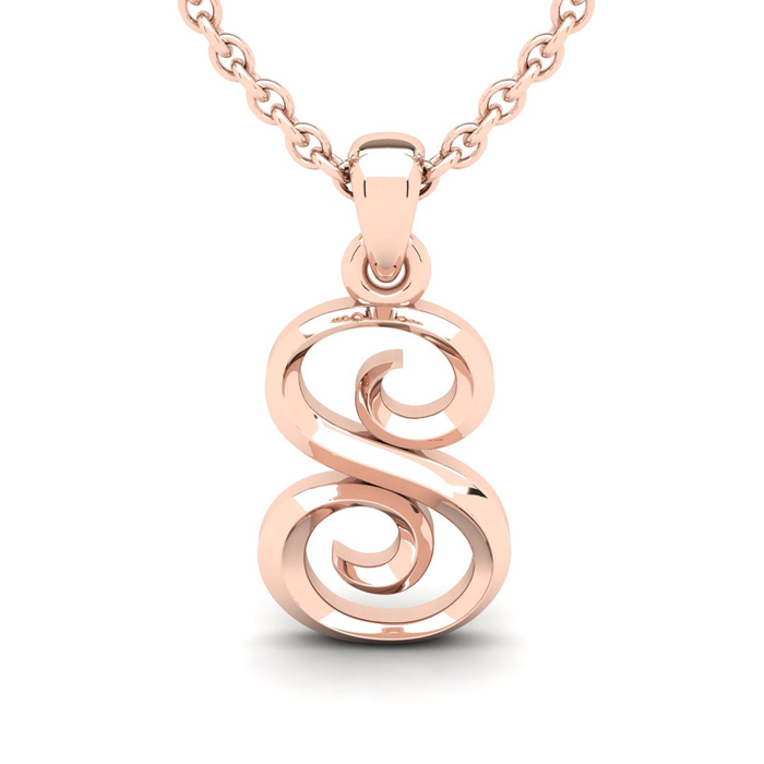 Letter S Swirly Initial Necklace in Heavy Rose Gold (2.1 g) w/ Free 18 Inch Cable Chain by SuperJeweler