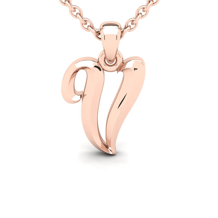 Letter V Swirly Initial Necklace in Heavy Rose Gold (2.1 g) w/ Free 18 Inch Cable Chain by SuperJeweler