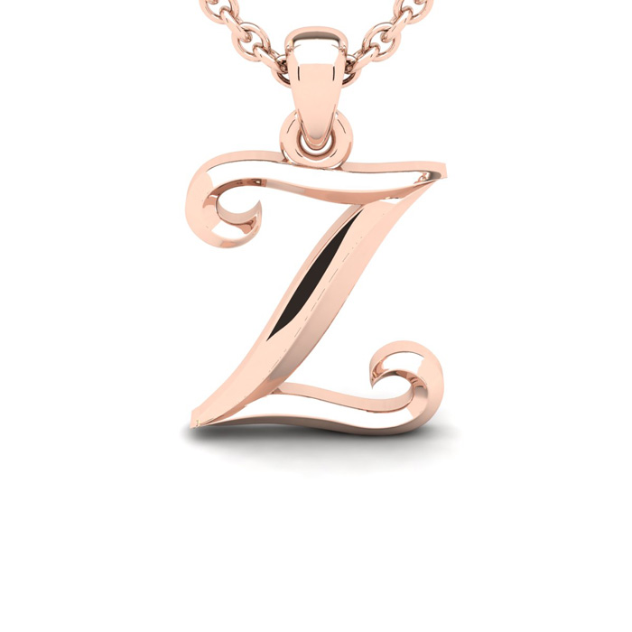 Letter Z Swirly Initial Necklace in Heavy Rose Gold (2.1 g) w/ Free 18 Inch Cable Chain by SuperJeweler