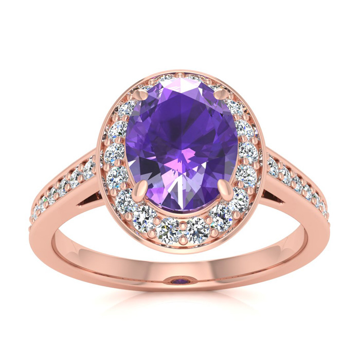 1 1/3 Carat Oval Shape Amethyst & Halo Diamond Ring in 14K Rose Gold (4.7 g),  by SuperJeweler