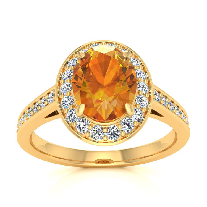 1 1/3 Carat Oval Shape Citrine & Halo Diamond Ring in 14K Yellow Gold (4.7 g),  by SuperJeweler