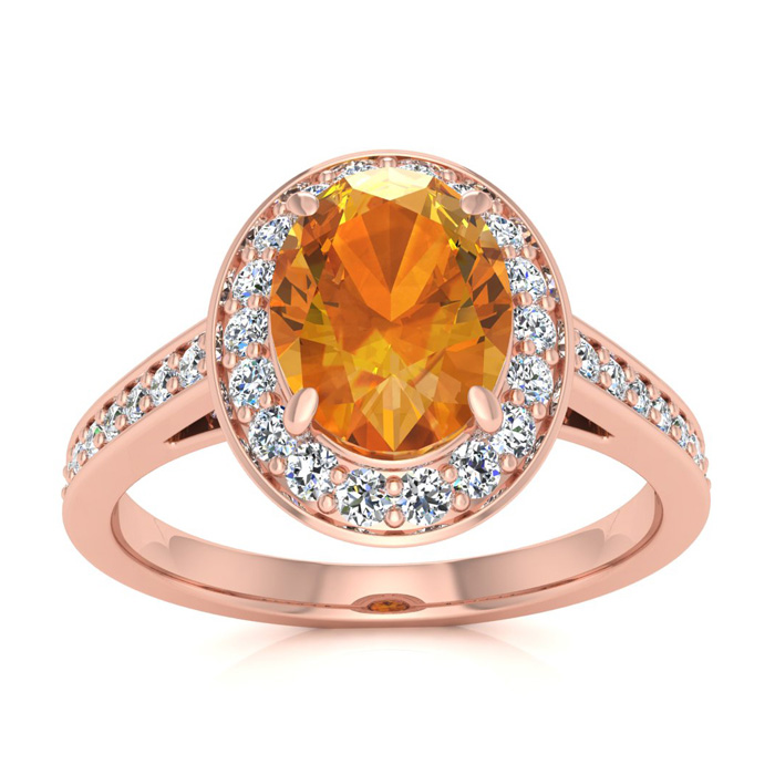 1 1/3 Carat Oval Shape Citrine & Halo Diamond Ring in 14K Rose Gold (4.7 g),  by SuperJeweler