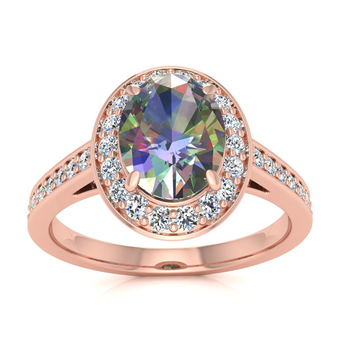 1 3/4 Carat Oval Shape Mystic Topaz & Halo Diamond Ring in 14K Rose Gold (4.7 g),  by SuperJeweler