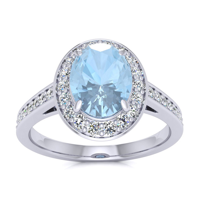 1.5 Carat Oval Shape Aquamarine & Halo Diamond Ring in 14K White Gold (4.7 g),  by SuperJeweler