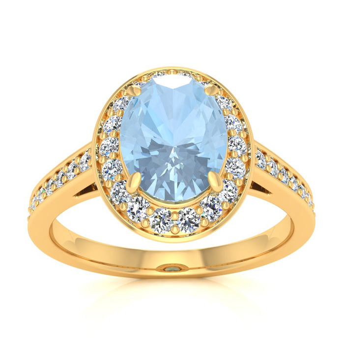 1.5 Carat Oval Shape Aquamarine & Halo Diamond Ring in 14K Yellow Gold (4.7 g),  by SuperJeweler