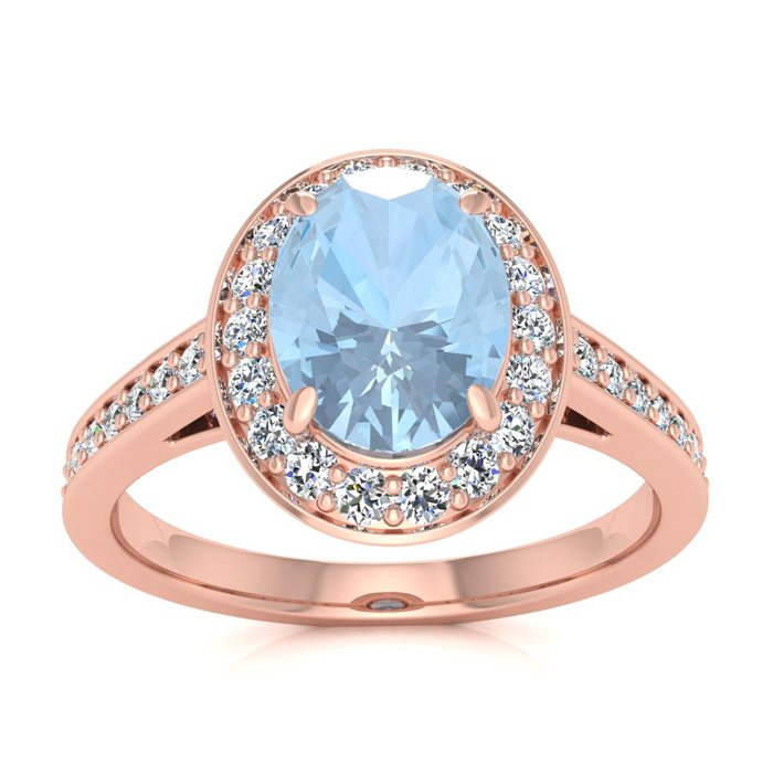 1.5 Carat Oval Shape Aquamarine & Halo Diamond Ring in 14K Rose Gold (4.7 g),  by SuperJeweler