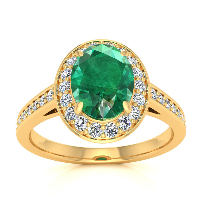 1.5 Carat Oval Shape Emerald Cut & Halo Diamond Ring in 14K Yellow Gold (4.7 g),  by SuperJeweler