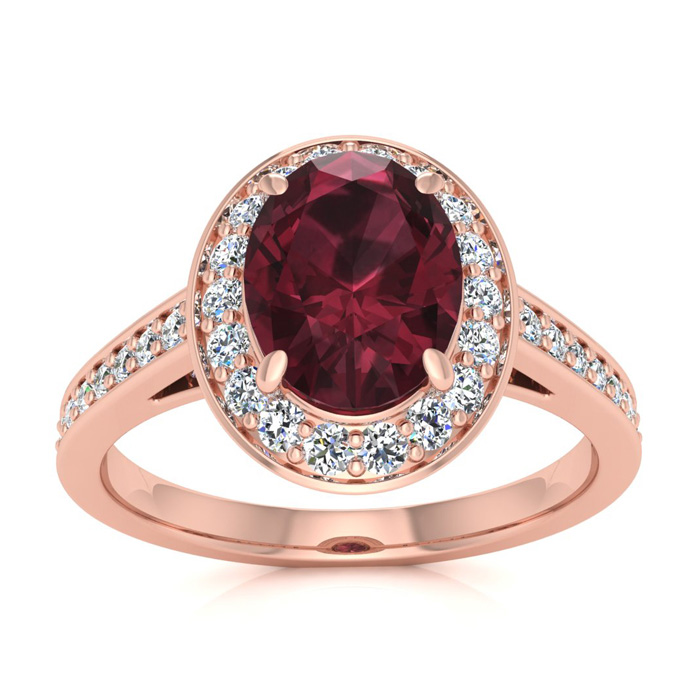 1 3/4 Carat Oval Shape Garnet & Halo Diamond Ring in 14K Rose Gold (4.7 g),  by SuperJeweler