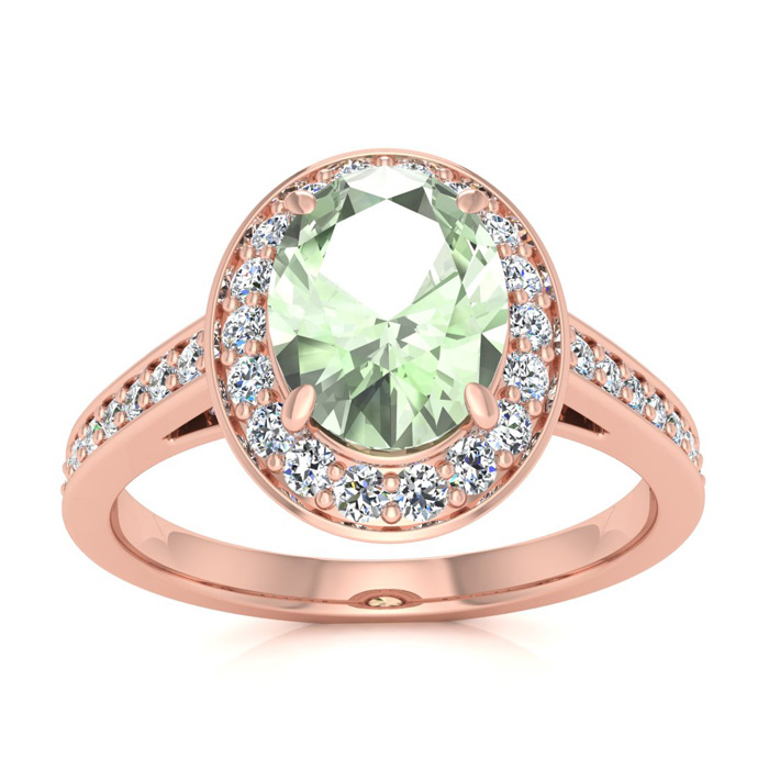 1 1/3 Carat Oval Shape Green Amethyst & Halo Diamond Ring in 14K Rose Gold (4.7 g),  by SuperJeweler