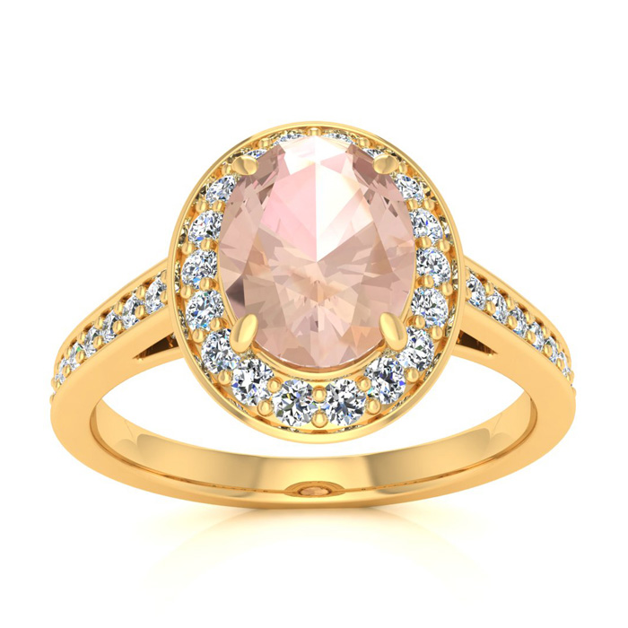 1.5 Carat Oval Shape Morganite & Halo Diamond Ring in 14K Yellow Gold (4.7 g),  by SuperJeweler