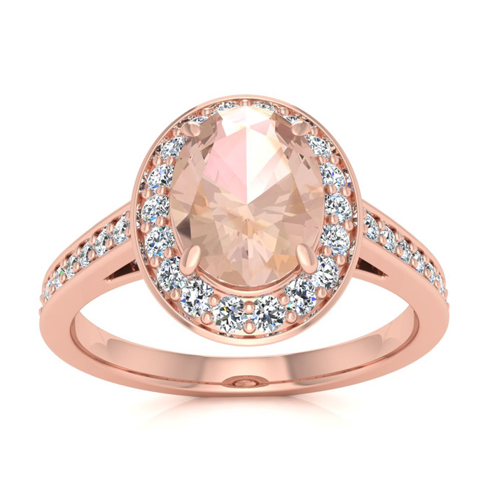 1.5 Carat Oval Shape Morganite & Halo Diamond Ring in 14K Rose Gold (4.7 g),  by SuperJeweler